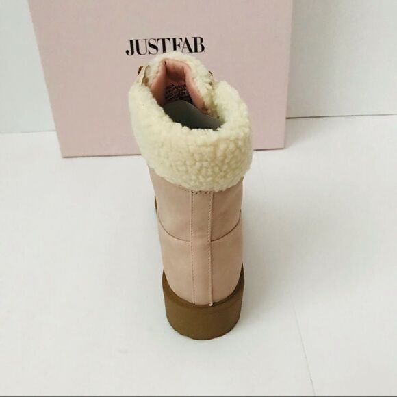 New! JustFab Faux Suede Sherpa Cuff Hiker Lace Up Wedge Winter Boots Booties - Picture 11 of 16